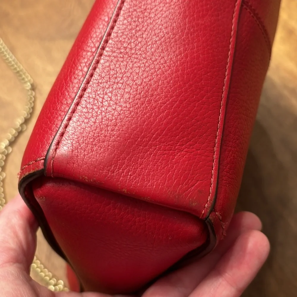 Red leather crossbody gold chain